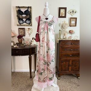modern dainty floral romantic girly grunge satin maxi length night gown w pink l